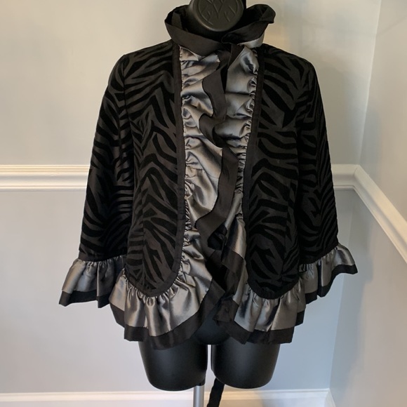 Grace Chuang Black Zebra Striped Ruffle Jacket Size XS - Picture 2 of 16